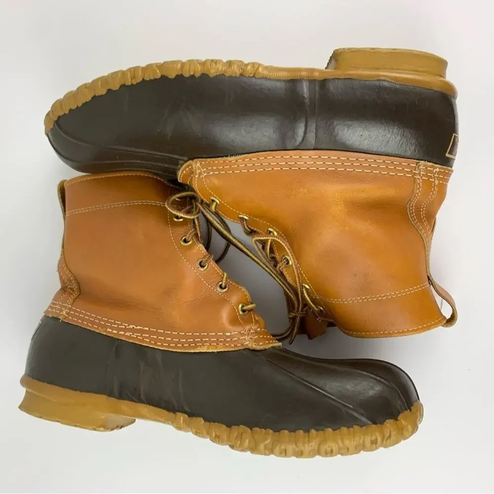 L.L. Bean Brown Leather Duck Bean Boots Unlined Lace Up Tall 11 GW W11/M9